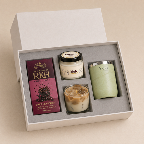 Calm & Cozy luxury gift hamper by Pitara Studio — 4 pieces from independent Indian makers in Signature Box with Foam Insert