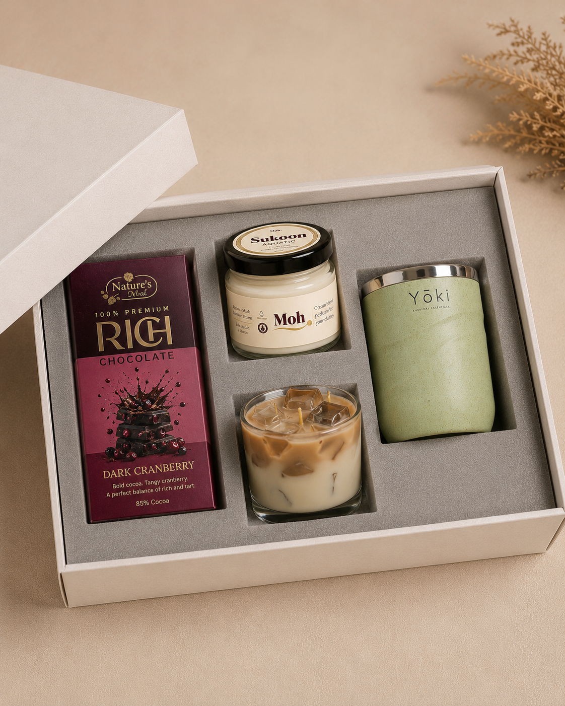 Calm & Cozy luxury gift hamper by Pitara Studio — 4 pieces from independent Indian makers in Signature Box with Foam Insert