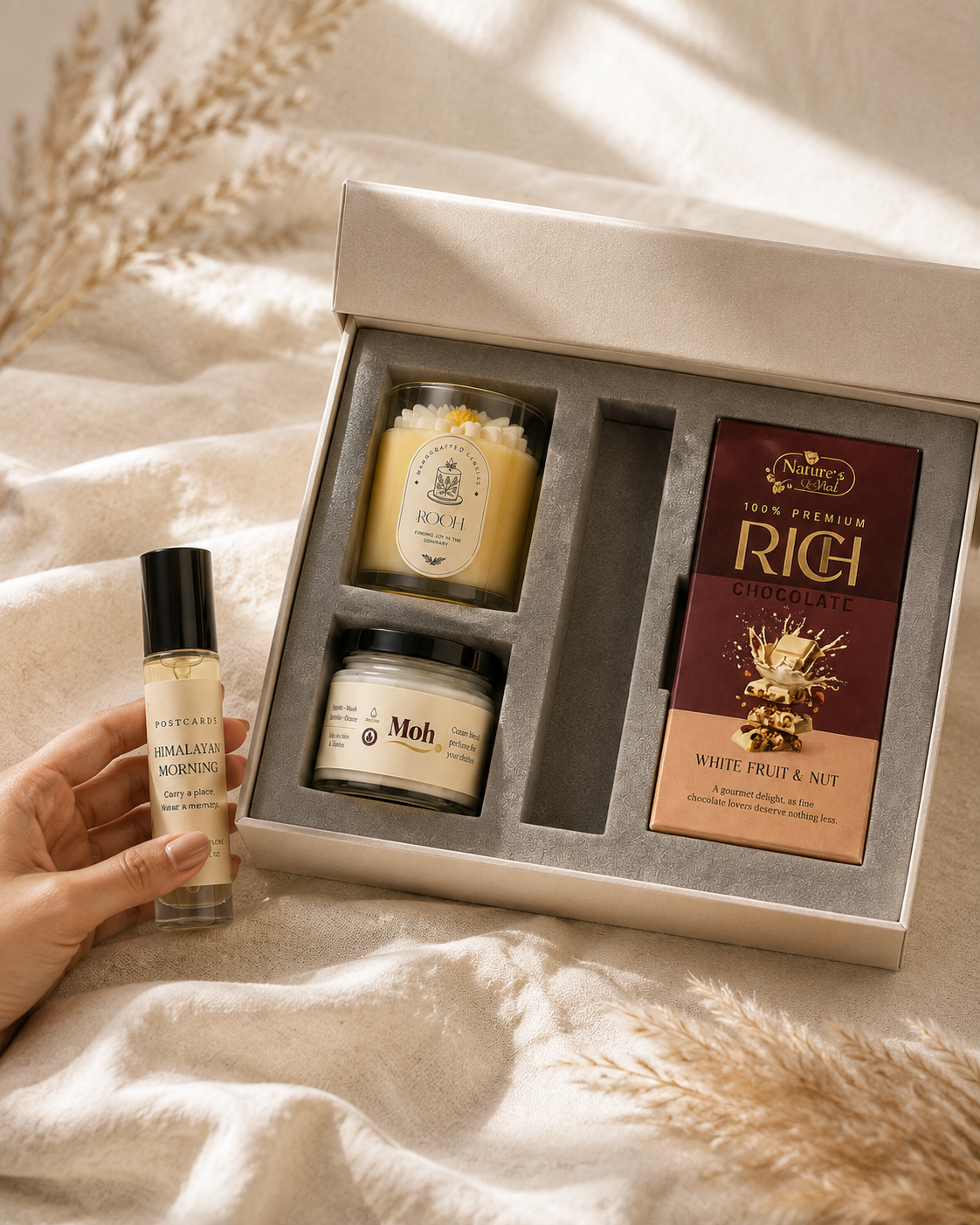 Candle & Fragrance Affair luxury gift hamper by Pitara Studio — 4 pieces from independent Indian makers in Signature Box with Foam Insert