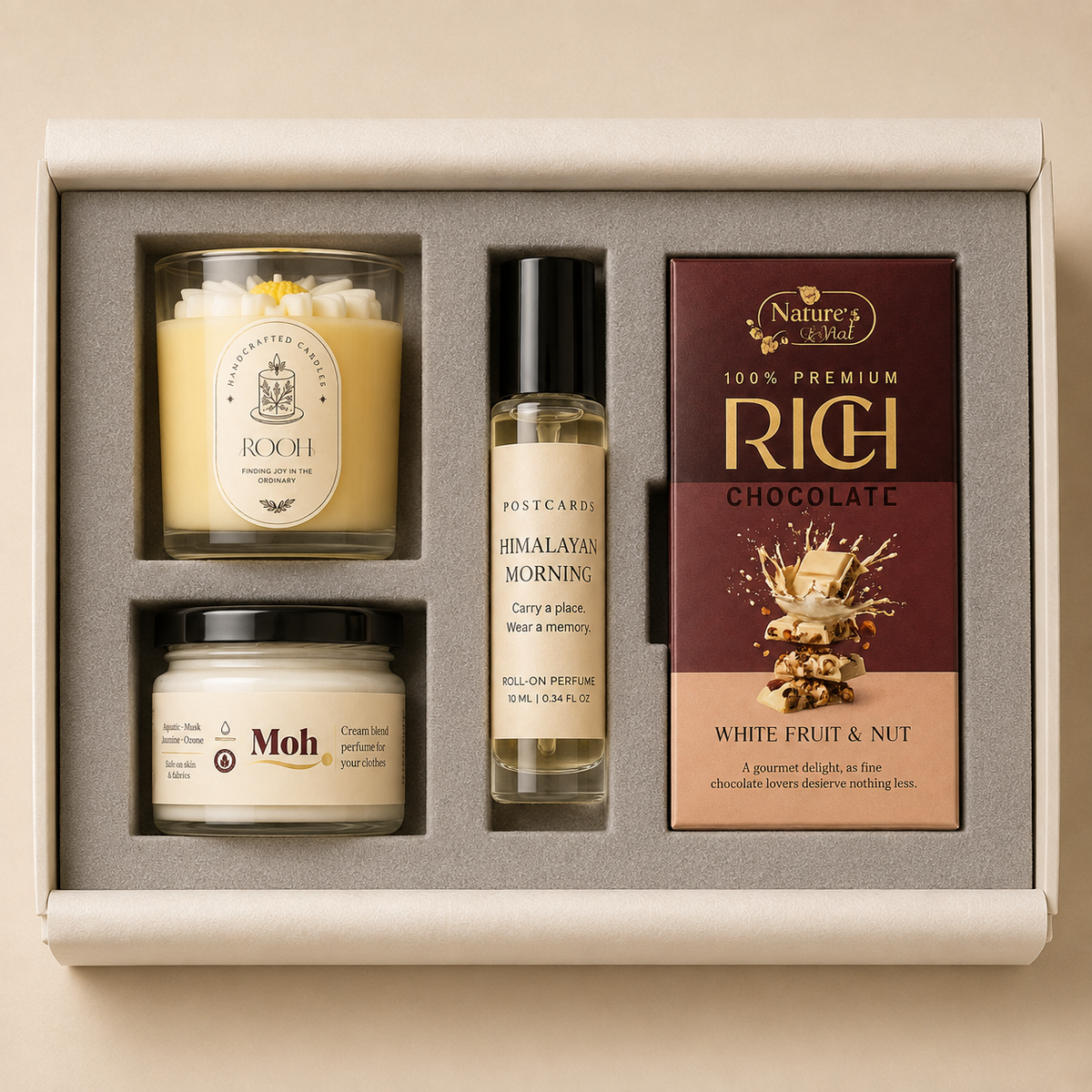 Candle & Fragrance Affair luxury gift hamper by Pitara Studio — 4 pieces from independent Indian makers in Signature Box with Foam Insert