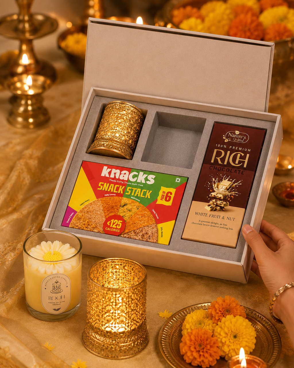 Celebration Box luxury gift hamper by Pitara Studio — 4 pieces from independent Indian makers in Signature Box with Foam Insert