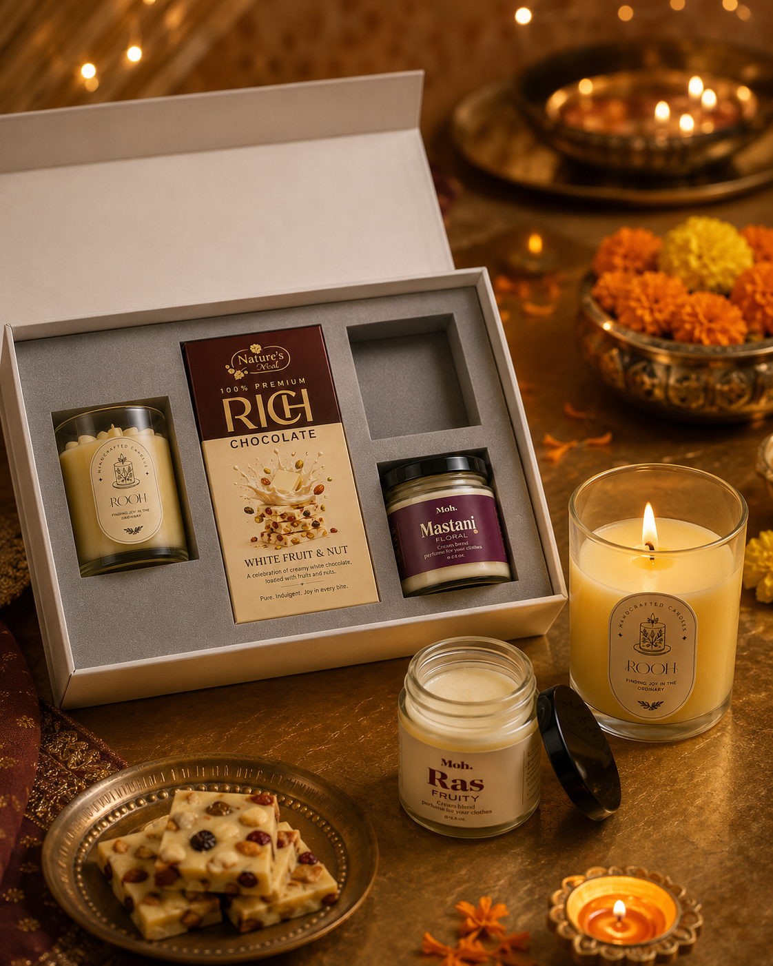 Celebration Edit luxury gift hamper by Pitara Studio — 3 pieces from independent Indian makers in Signature Box with Foam Insert