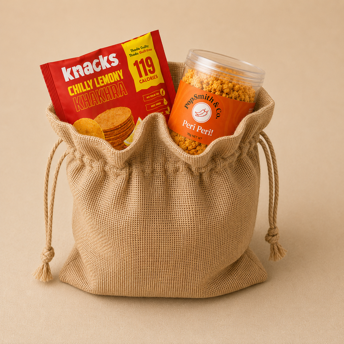 Chilli & Crunch luxury gift hamper by Pitara Studio — 2 pieces from independent Indian makers in Jute Potli