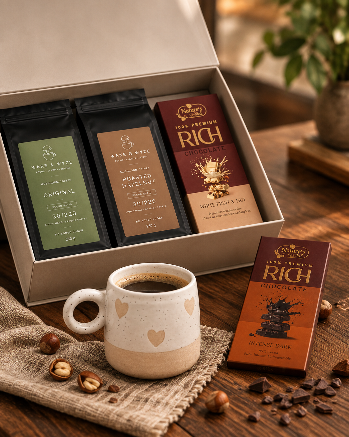 Coffee & Chocolate Affair luxury gift hamper by Pitara Studio — 5 pieces from independent Indian makers in Magnetic Gift Box