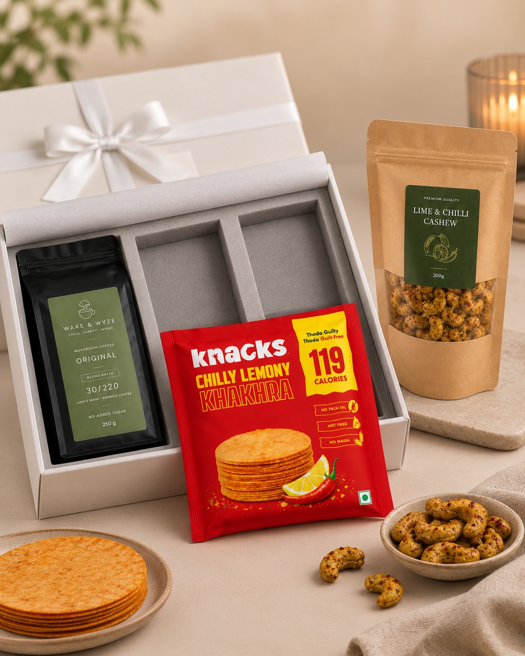 Coffee & Crunch luxury gift hamper by Pitara Studio — 3 pieces from independent Indian makers in Signature Box