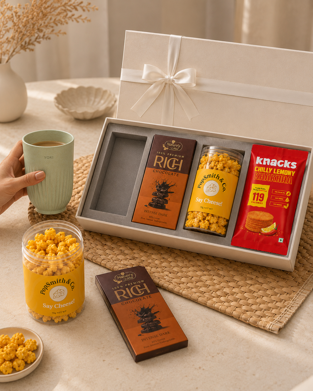 Coffee Desk luxury gift hamper by Pitara Studio — 4 pieces from independent Indian makers in Eco Kraft Box