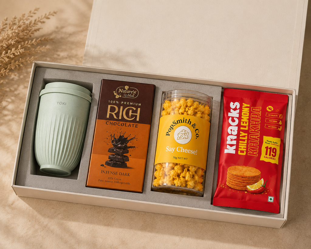 Coffee Desk luxury gift hamper by Pitara Studio — 4 pieces from independent Indian makers in Eco Kraft Box