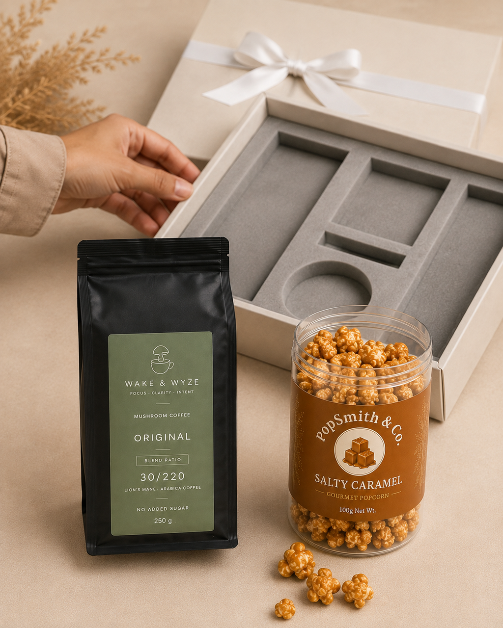 Coffee & Popcorn luxury gift hamper by Pitara Studio — 2 pieces from independent Indian makers in Signature Box