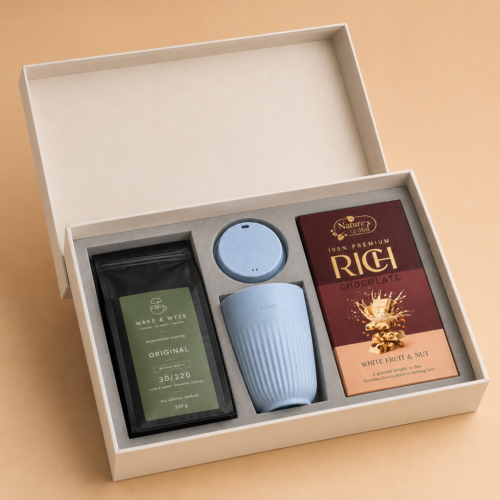 Coffee Ritual luxury gift hamper by Pitara Studio — 3 pieces from independent Indian makers in Signature Box with Foam Insert