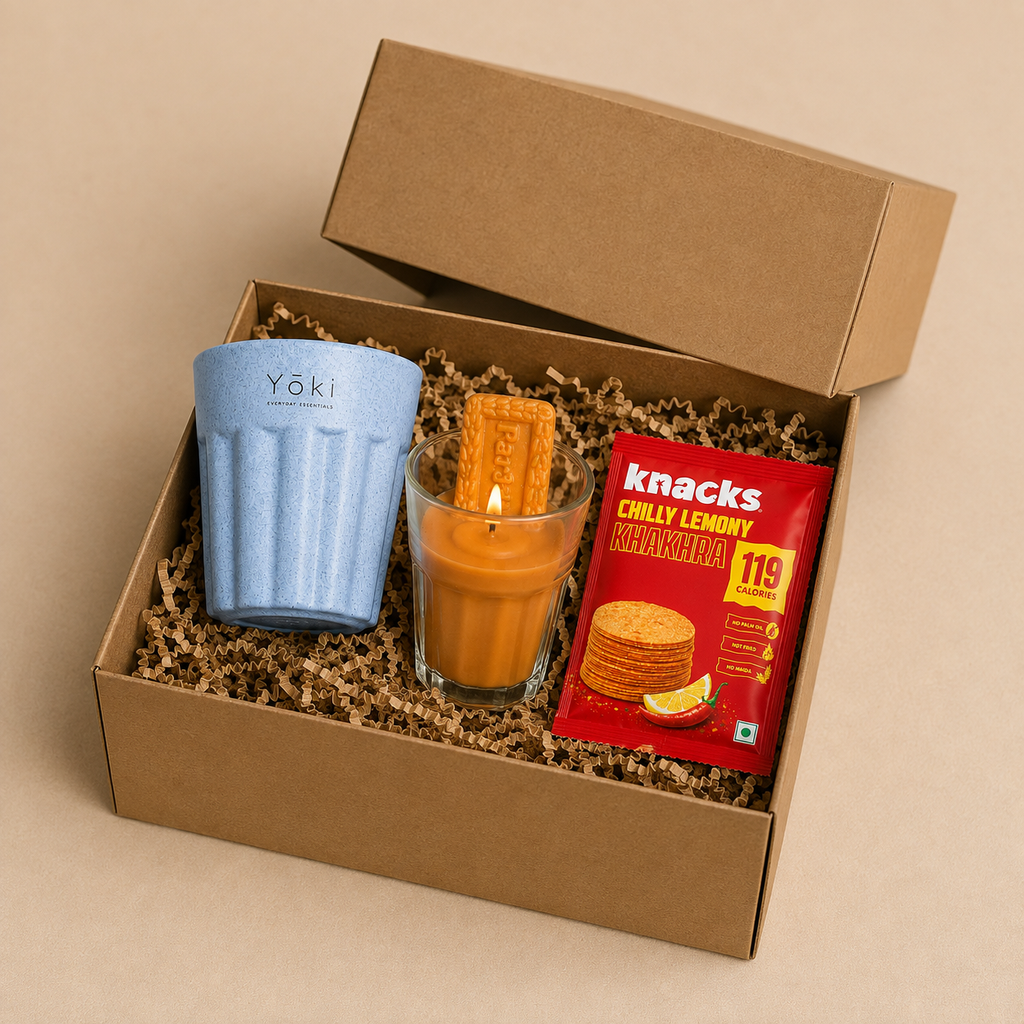Cup & Calm luxury gift hamper by Pitara Studio — 3 pieces from independent Indian makers in Eco Kraft Box