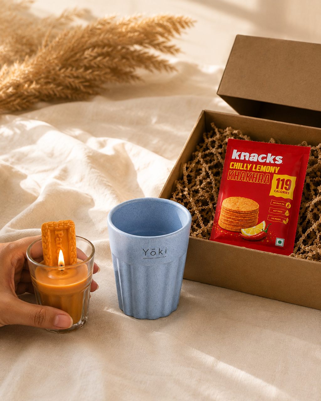 Cup & Calm luxury gift hamper by Pitara Studio — 3 pieces from independent Indian makers in Eco Kraft Box
