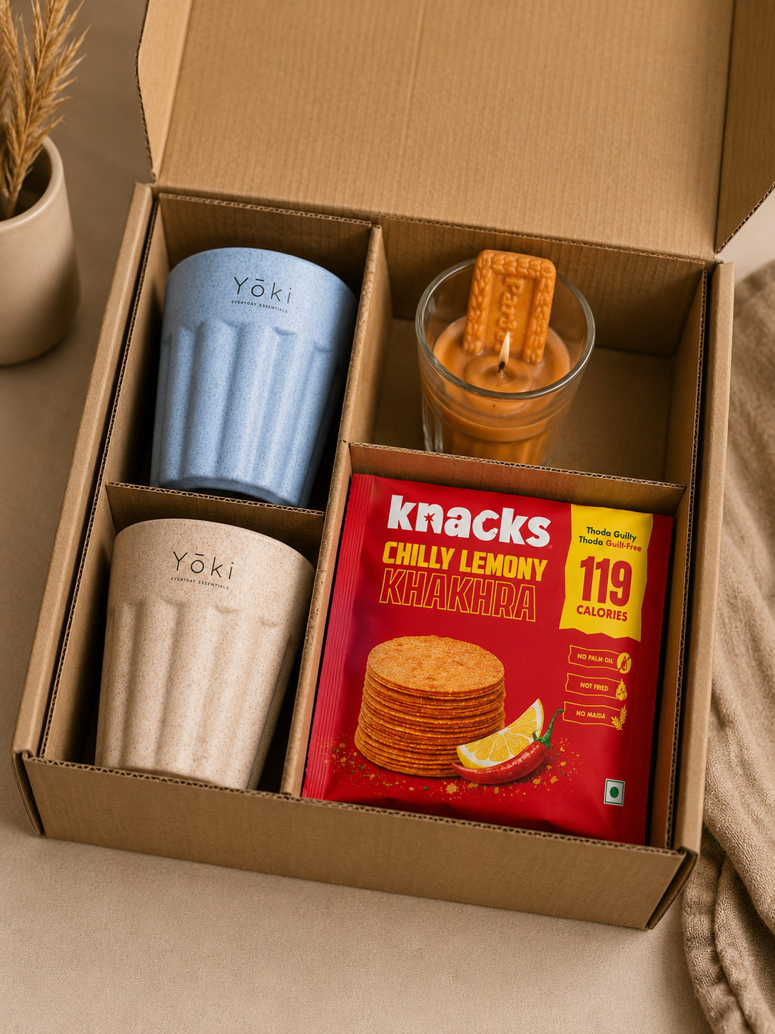 Cup & Calm luxury gift hamper by Pitara Studio — 3 pieces from independent Indian makers in Eco Kraft Box