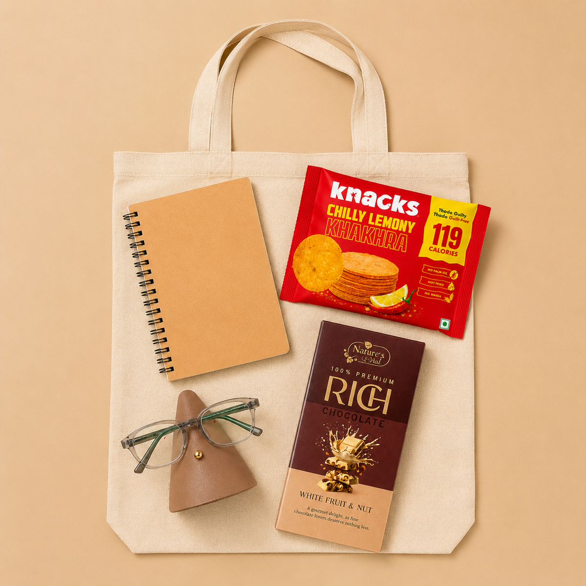 Desk & Delight luxury gift hamper by Pitara Studio — 4 pieces from independent Indian makers in Canvas Tote Kit