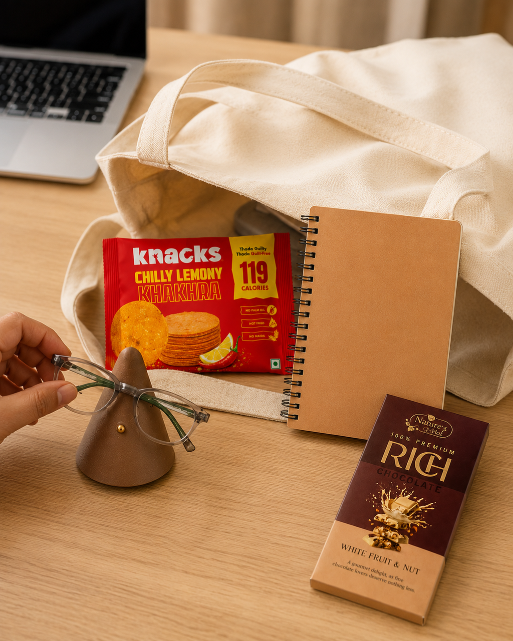 Desk & Delight luxury gift hamper by Pitara Studio — 4 pieces from independent Indian makers in Canvas Tote Kit