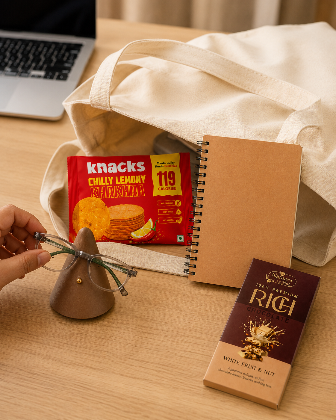 Desk & Delight luxury gift hamper by Pitara Studio — 4 pieces from independent Indian makers in Canvas Tote Kit