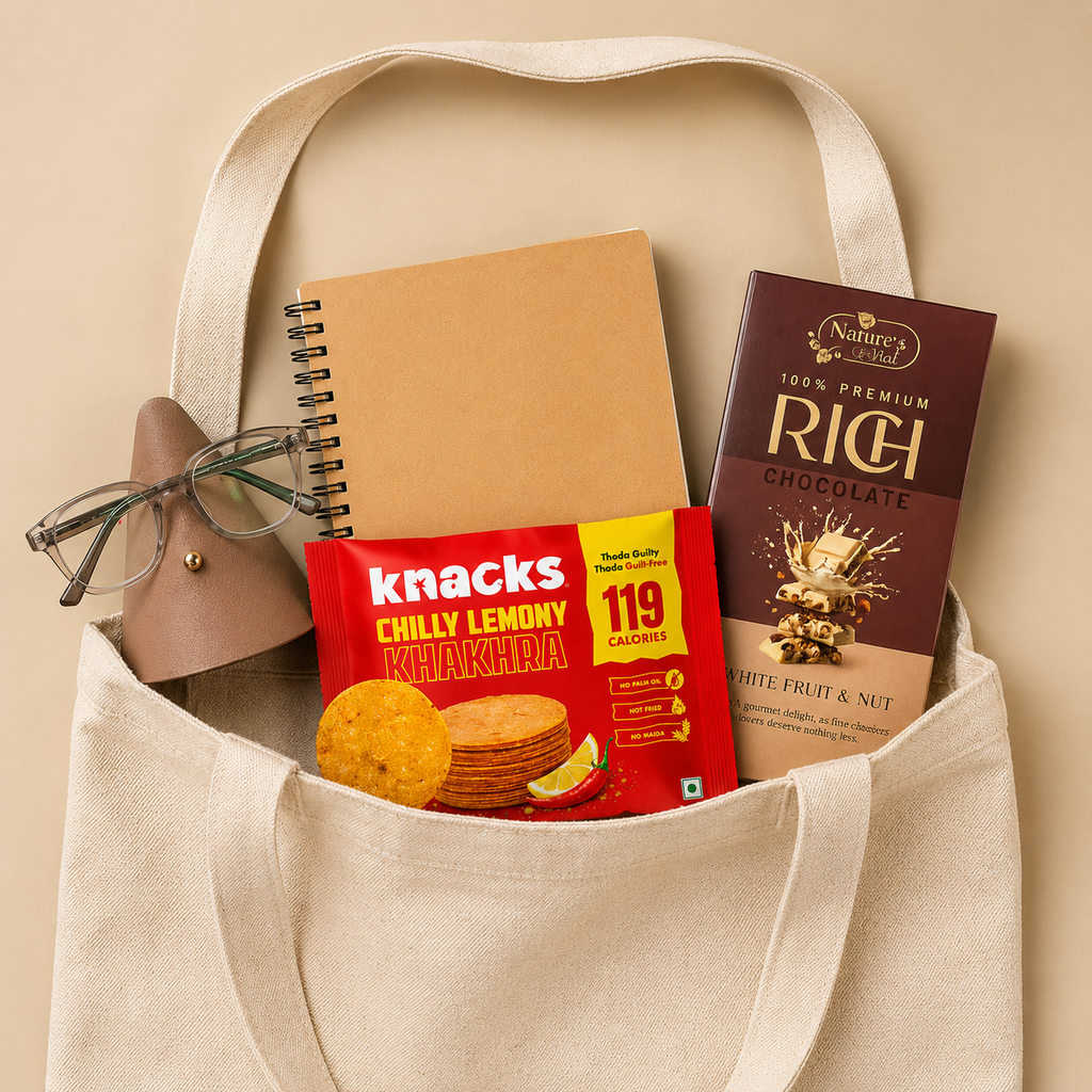 Desk & Delight luxury gift hamper by Pitara Studio — 4 pieces from independent Indian makers in Canvas Tote Kit