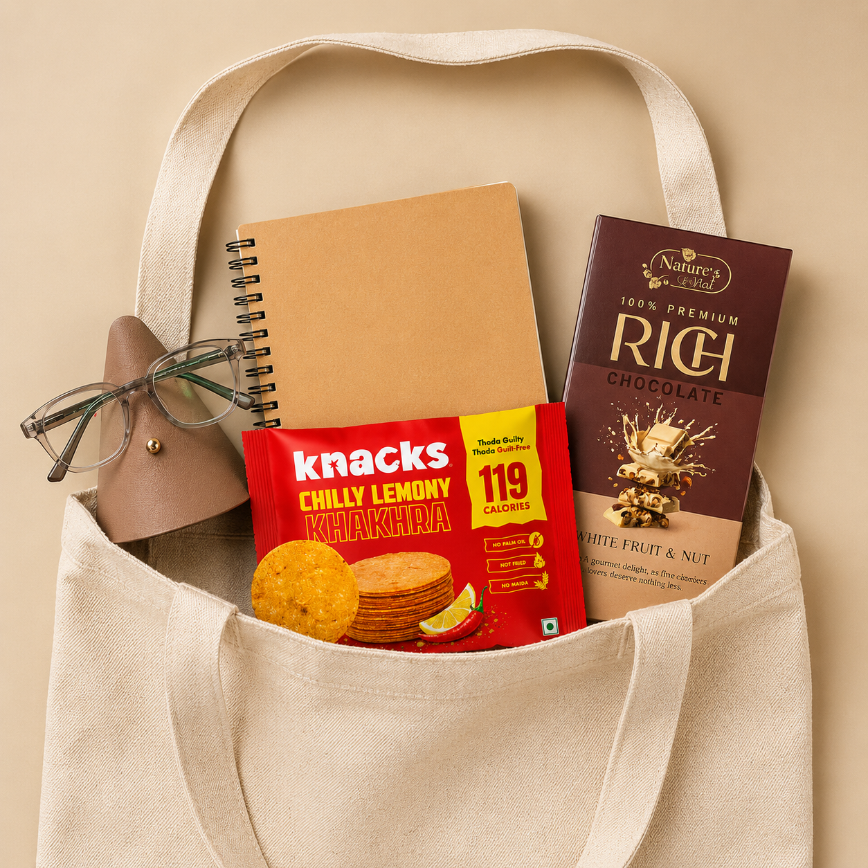 Desk & Delight luxury gift hamper by Pitara Studio — 4 pieces from independent Indian makers in Canvas Tote Kit