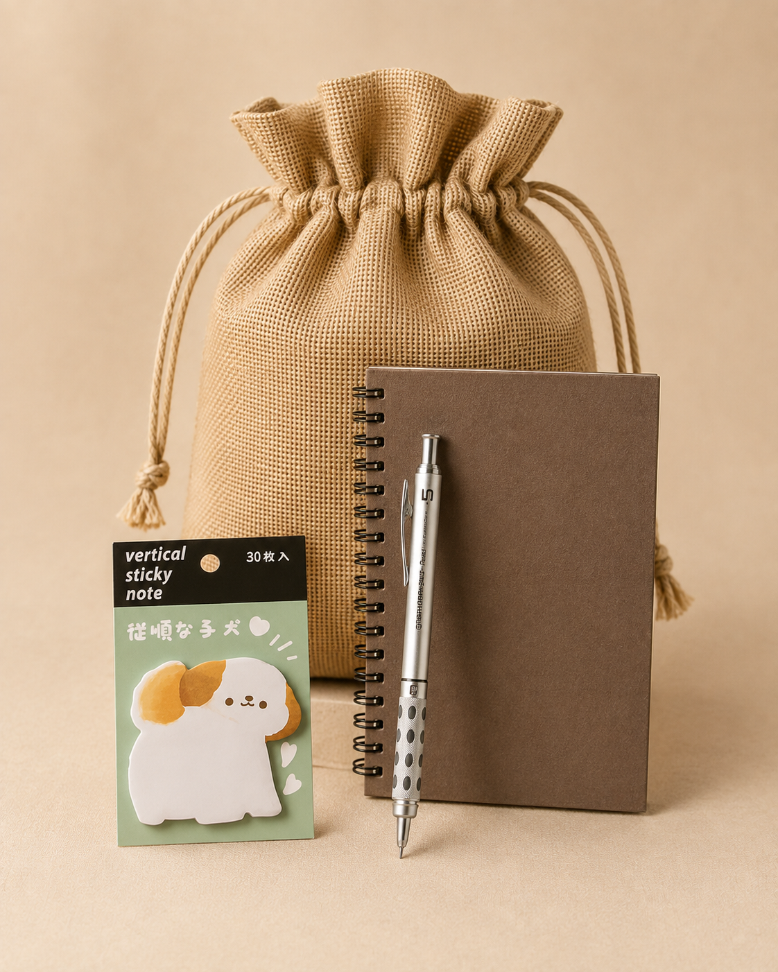 Desk Starter luxury gift hamper by Pitara Studio — 3 pieces from independent Indian makers in Jute Potli