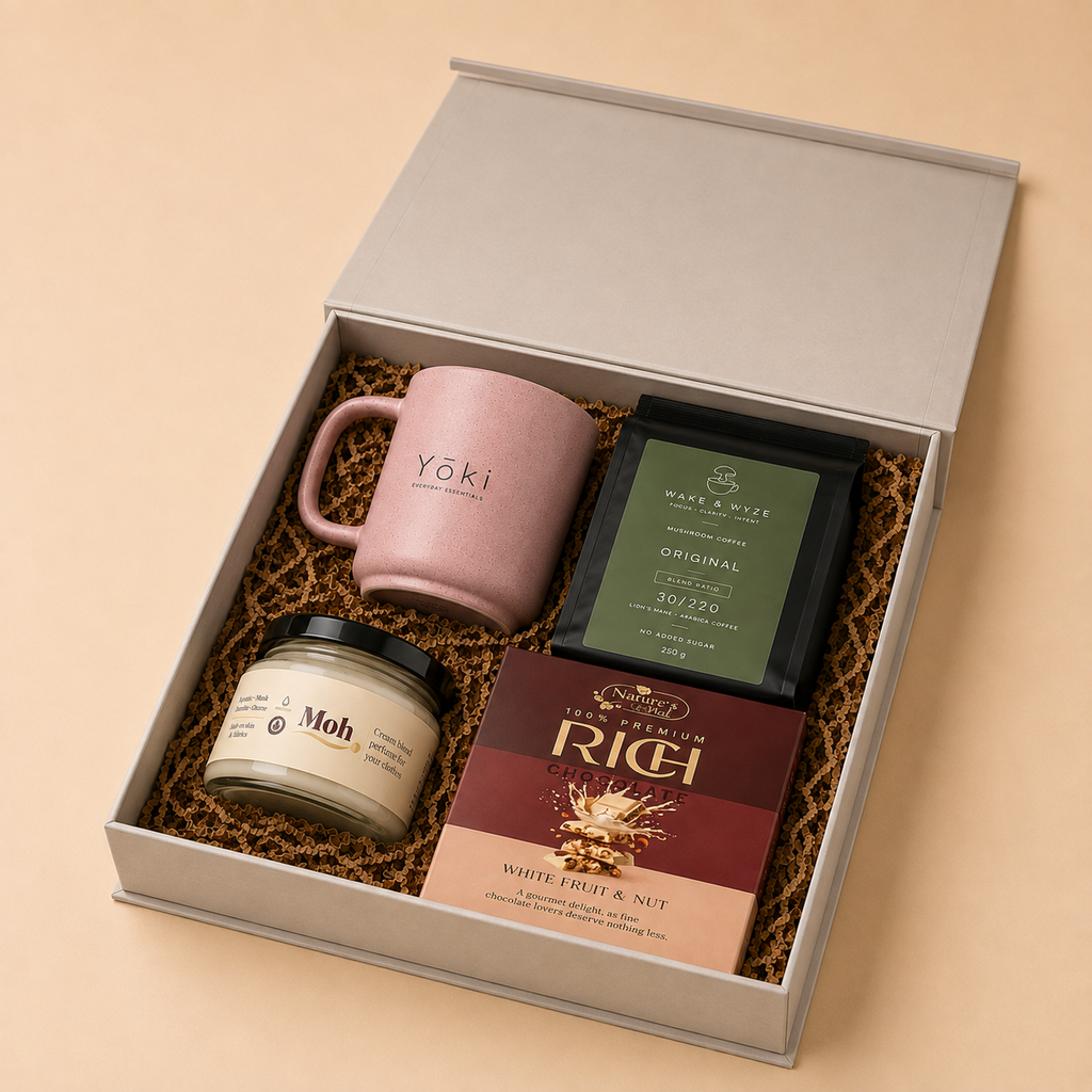 Executive Coffee luxury gift hamper by Pitara Studio — 4 pieces from independent Indian makers in Magnetic Gift Box
