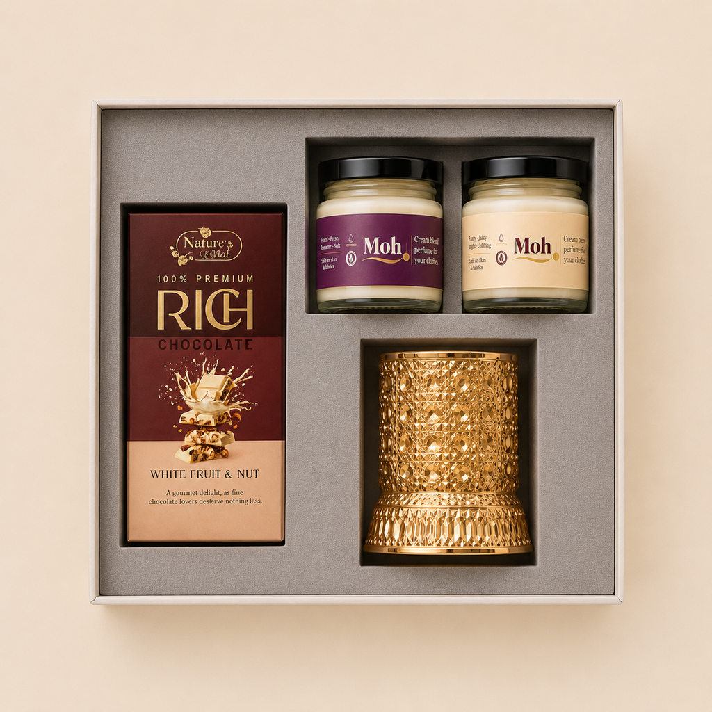 Executive Fragrance luxury gift hamper by Pitara Studio — 3 pieces from independent Indian makers in Signature Box with Foam Insert