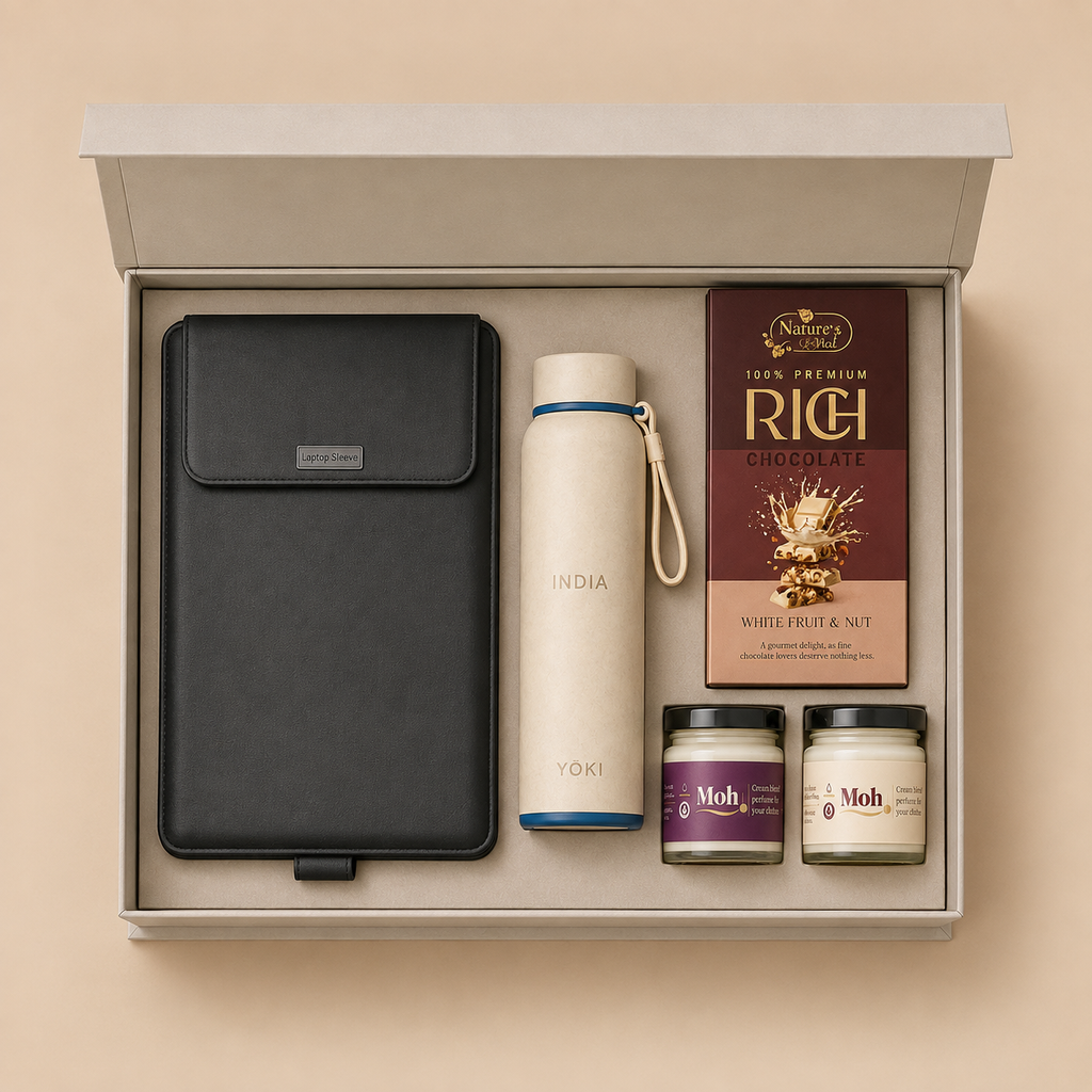 Executive India luxury gift hamper by Pitara Studio — 4 pieces from independent Indian makers in Magnetic Gift Box