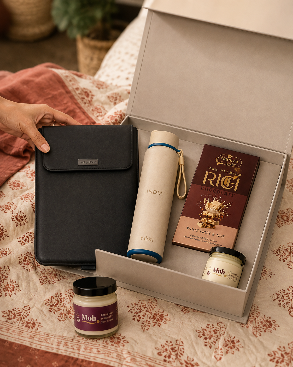 Executive India luxury gift hamper by Pitara Studio — 4 pieces from independent Indian makers in Magnetic Gift Box