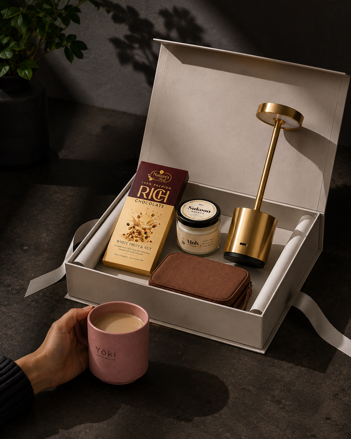 Executive Indulgence luxury gift hamper by Pitara Studio — 5 pieces from independent Indian makers in Magnetic Gift Box
