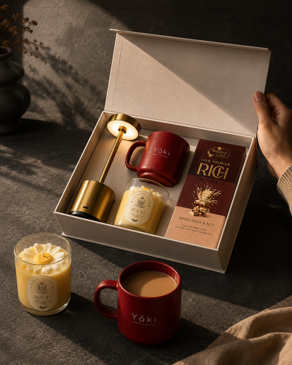 Executive Living luxury gift hamper by Pitara Studio — 4 pieces from independent Indian makers in Magnetic Gift Box
