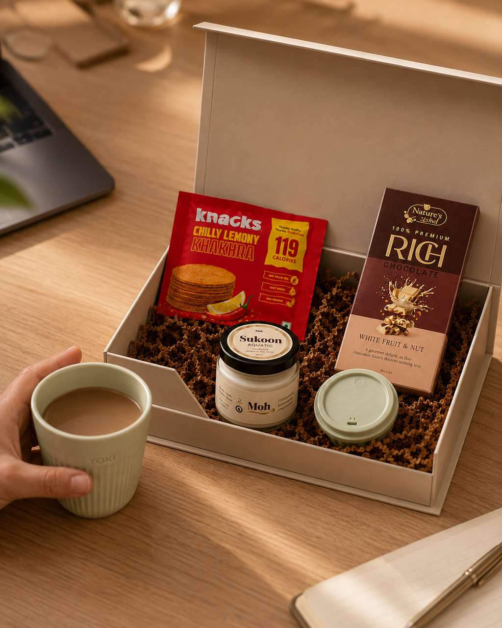 Executive Reset luxury gift hamper by Pitara Studio — 5 pieces from independent Indian makers in Magnetic Gift Box