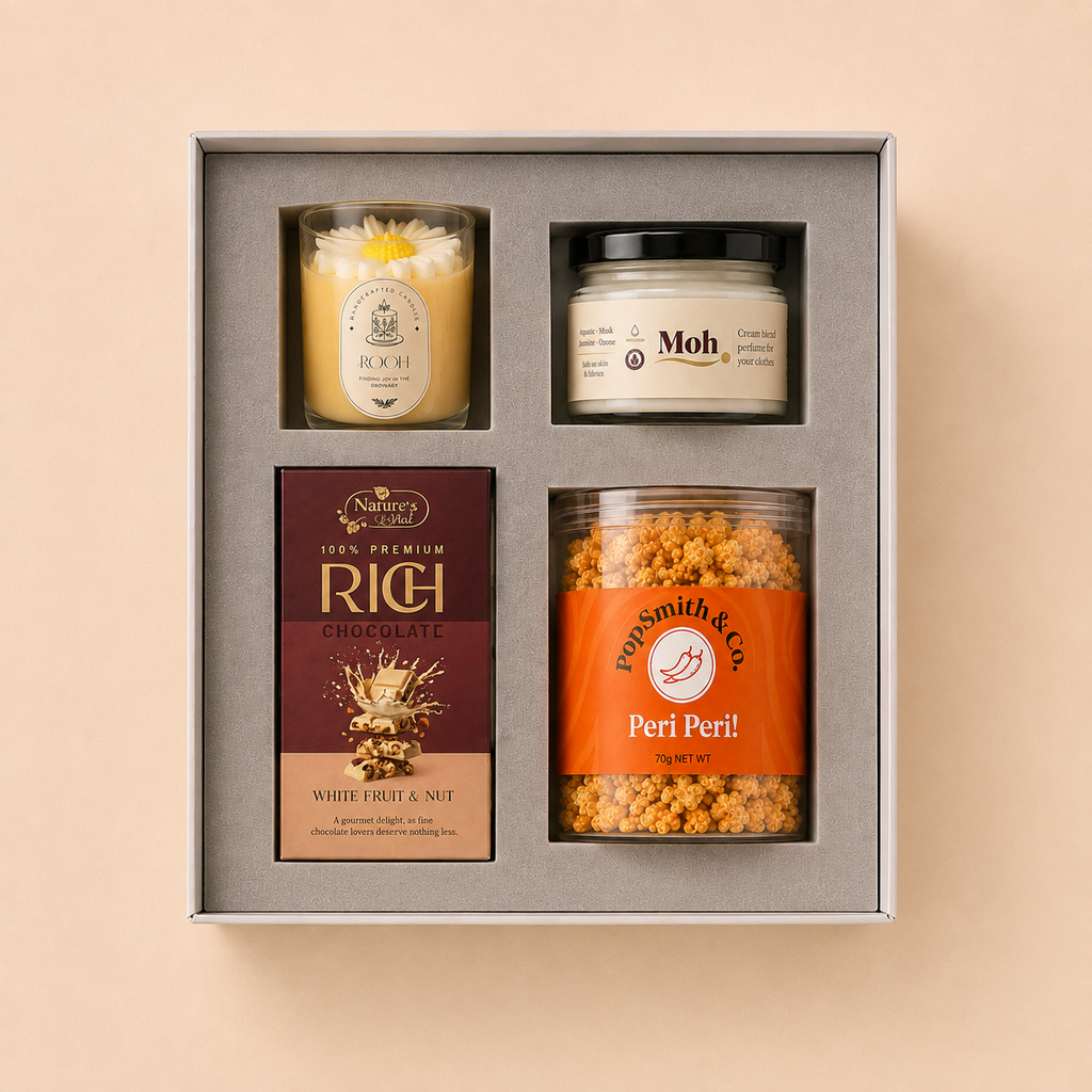 Festive Celebration Box luxury gift hamper by Pitara Studio — 4 pieces from independent Indian makers in Signature Box with Foam Insert