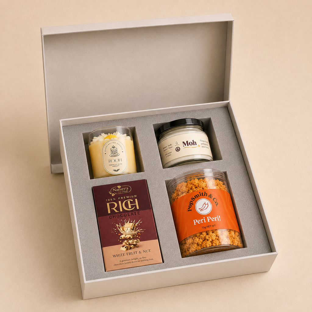 Festive Celebration Box luxury gift hamper by Pitara Studio — 4 pieces from independent Indian makers in Signature Box with Foam Insert
