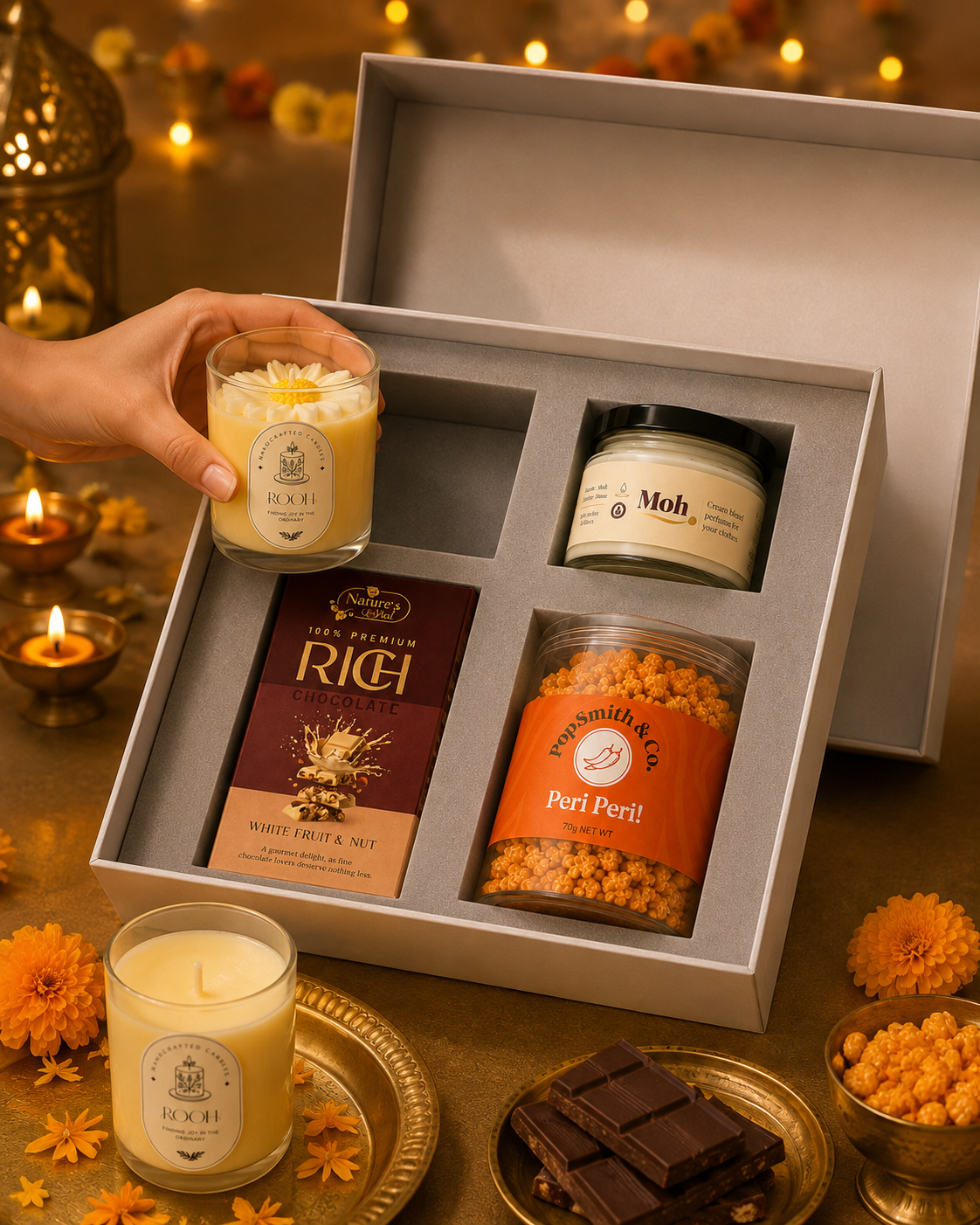 Festive Celebration Box luxury gift hamper by Pitara Studio — 4 pieces from independent Indian makers in Signature Box with Foam Insert