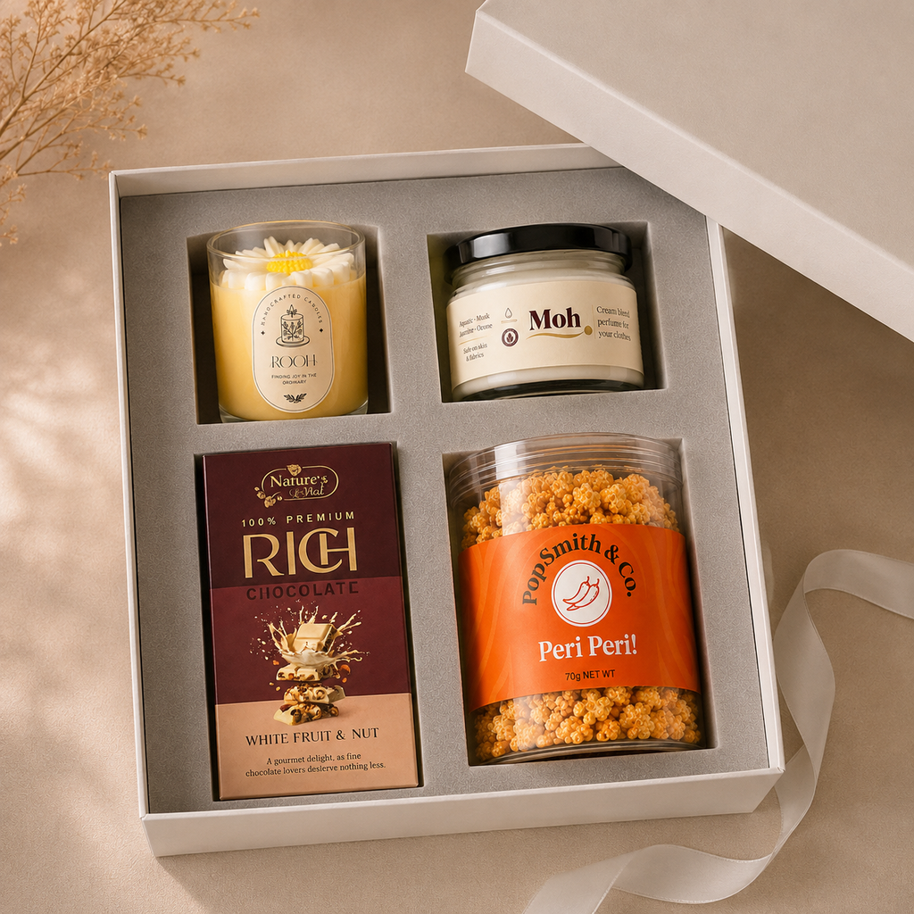 Festive Celebration Box luxury gift hamper by Pitara Studio — 4 pieces from independent Indian makers in Signature Box with Foam Insert