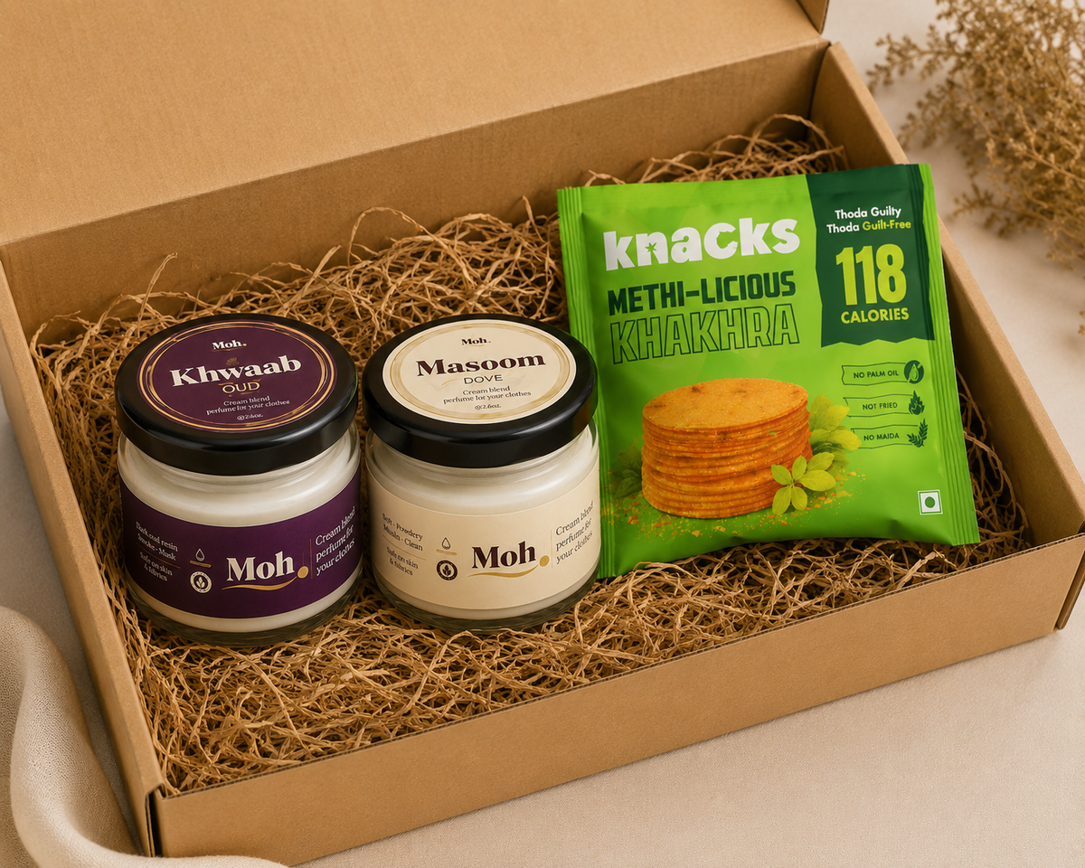 Fragrance Duo luxury gift hamper by Pitara Studio — 3 pieces from independent Indian makers in Eco Kraft Box