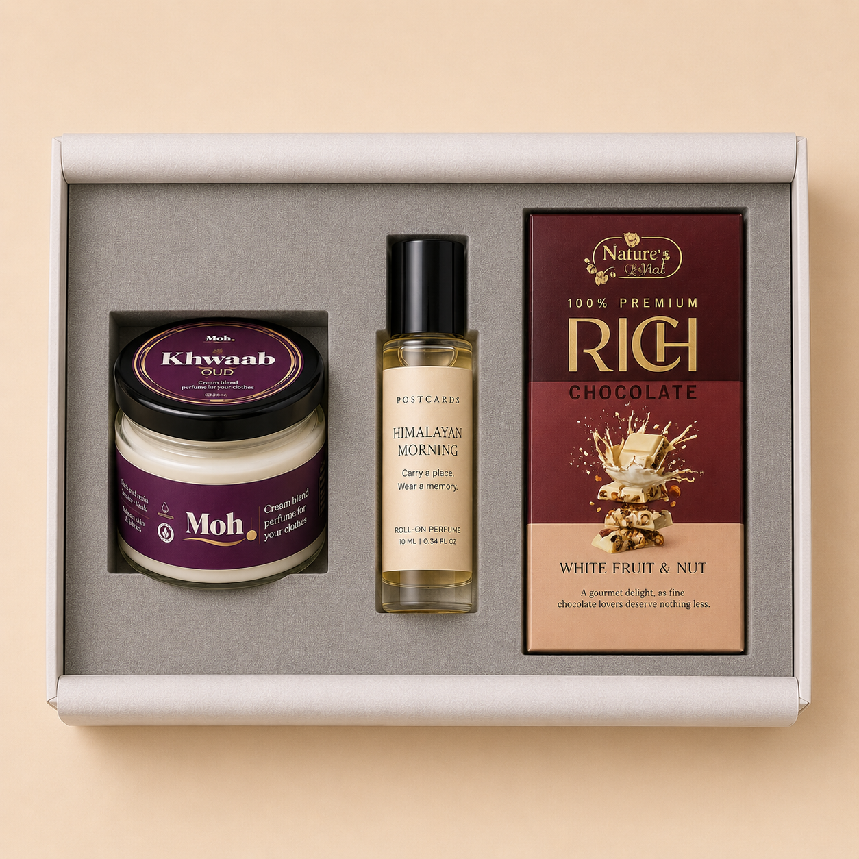 Fragrance Edit luxury gift hamper by Pitara Studio — 3 pieces from independent Indian makers in Eco Kraft Box