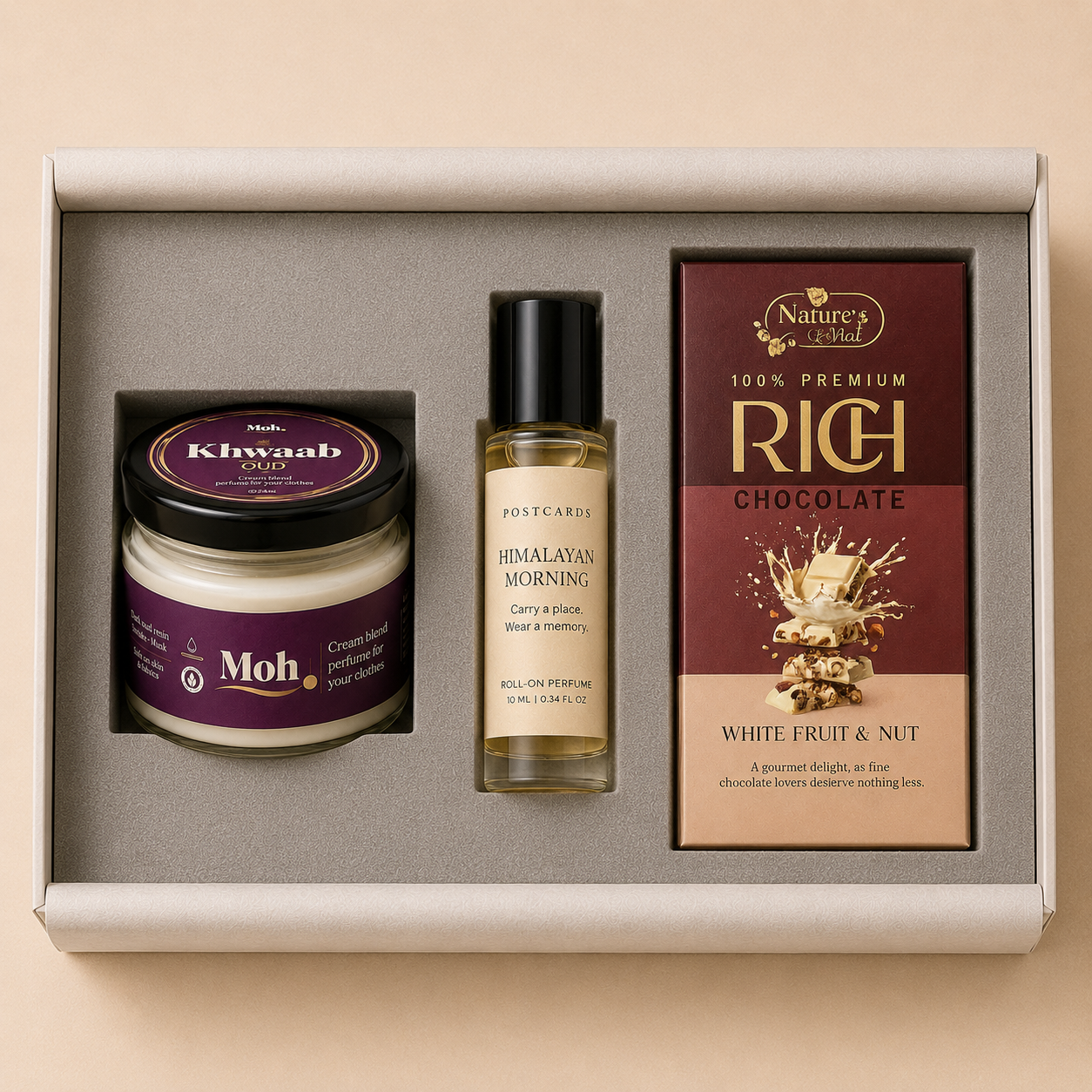 Fragrance Edit luxury gift hamper by Pitara Studio — 3 pieces from independent Indian makers in Eco Kraft Box