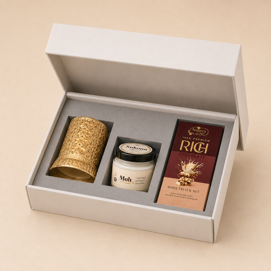 Fragrance & Light luxury gift hamper by Pitara Studio — 3 pieces from independent Indian makers in Signature Box with Foam Insert