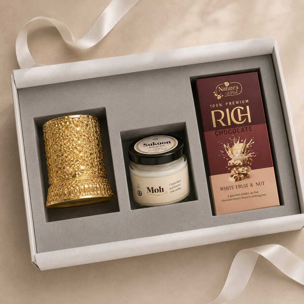 Fragrance & Light luxury gift hamper by Pitara Studio — 3 pieces from independent Indian makers in Signature Box with Foam Insert