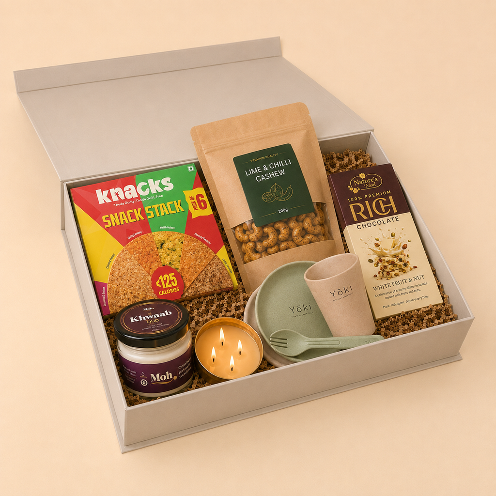 India, Reimagined luxury gift hamper by Pitara Studio — 6 pieces from independent Indian makers in Magnetic Gift Box