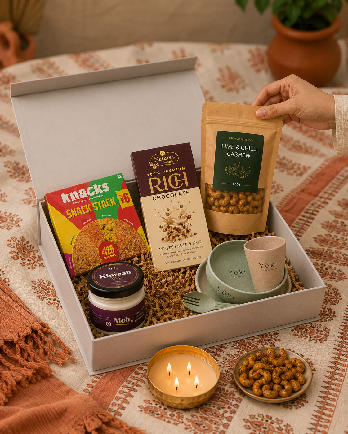 India, Reimagined luxury gift hamper by Pitara Studio — 6 pieces from independent Indian makers in Magnetic Gift Box