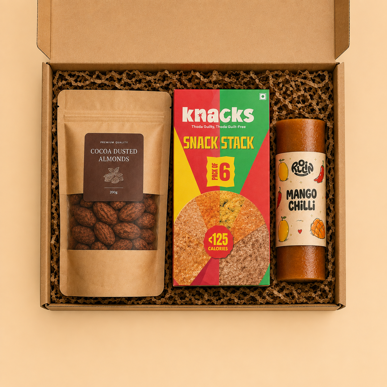 Indian Crunch luxury gift hamper by Pitara Studio — 3 pieces from independent Indian makers in Eco Kraft Box