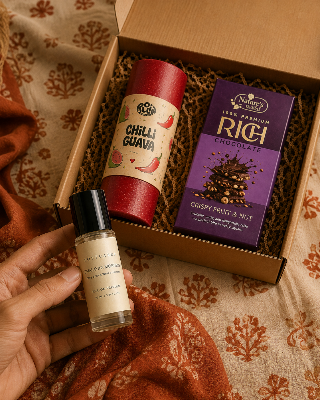 Indian Edit luxury gift hamper by Pitara Studio — 3 pieces from independent Indian makers in Eco Kraft Box