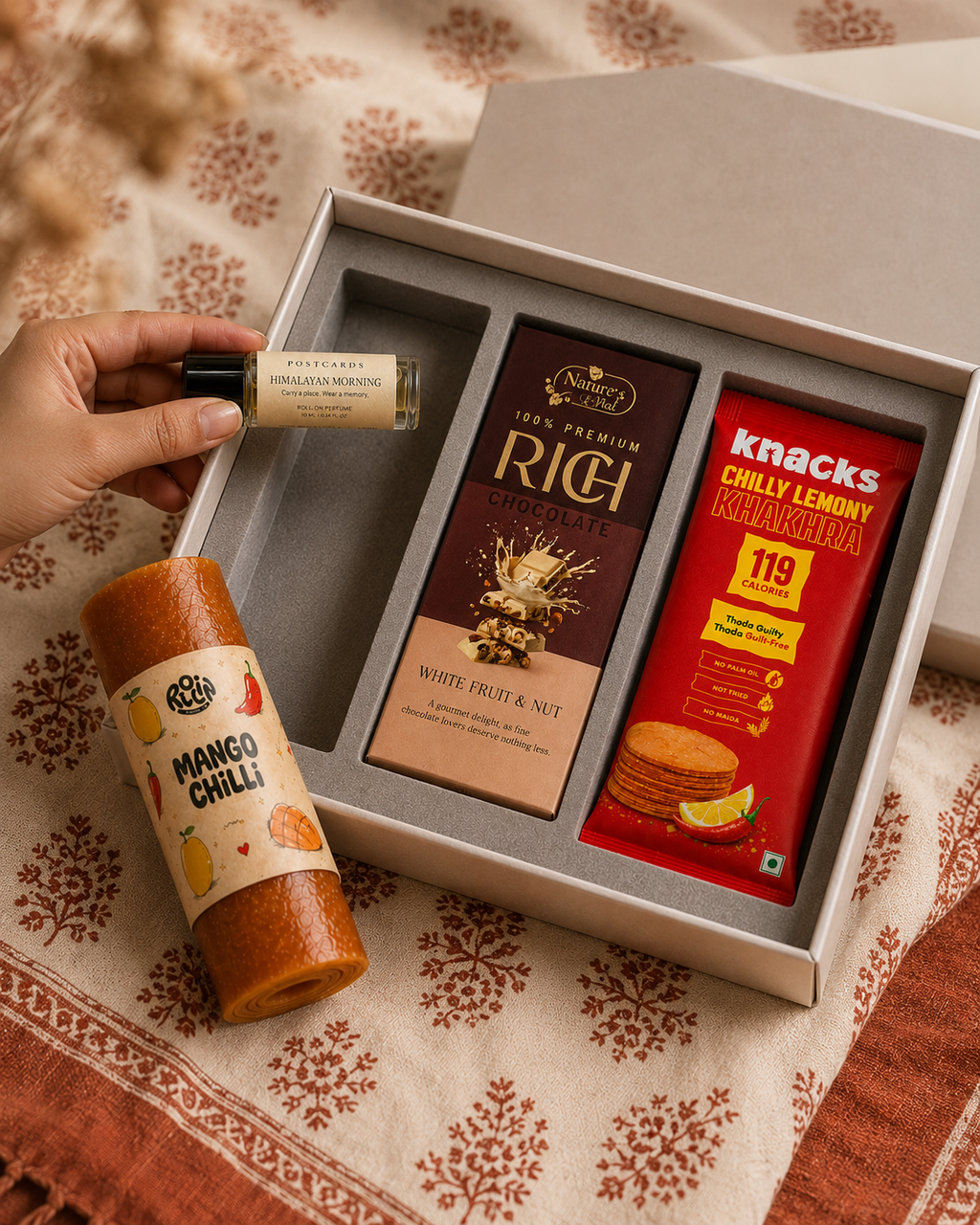 Indian Welcome luxury gift hamper by Pitara Studio — 4 pieces from independent Indian makers in Eco Kraft Box