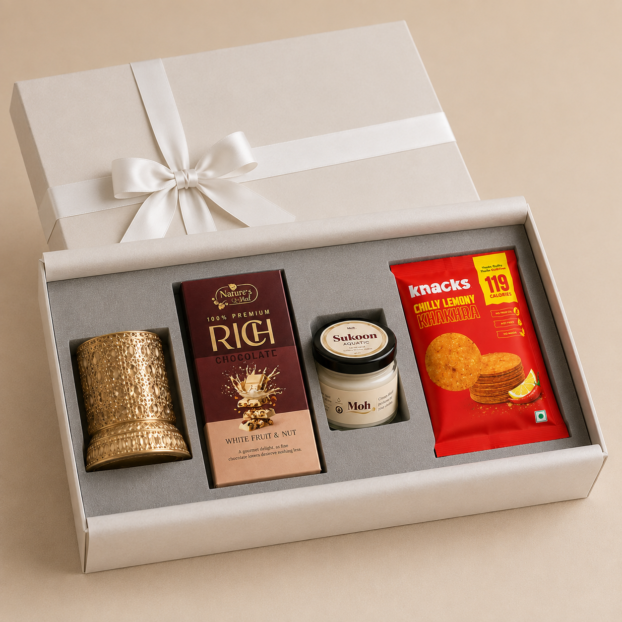 Light & Fragrance luxury gift hamper by Pitara Studio — 4 pieces from independent Indian makers in Signature Box with Foam Insert