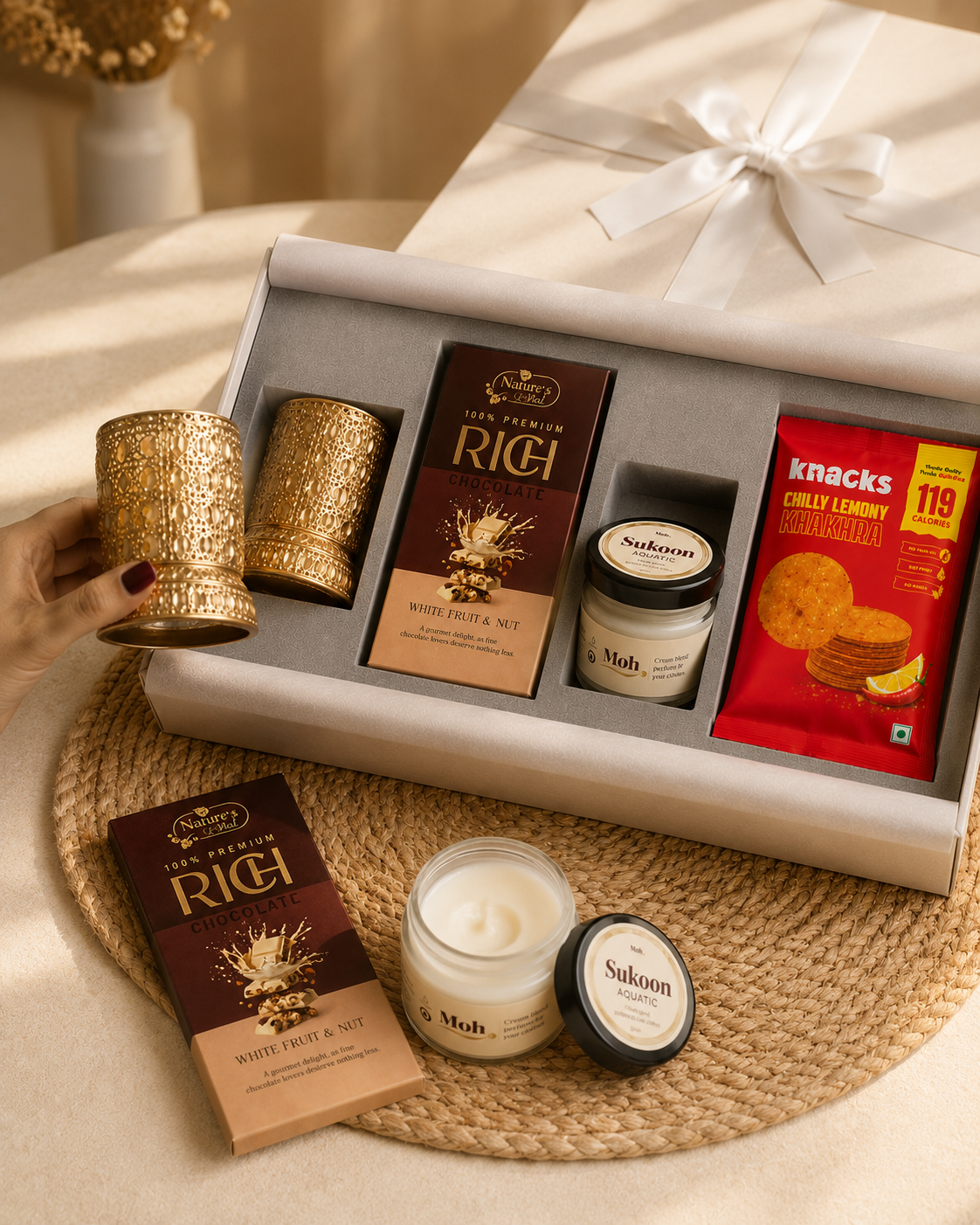 Light & Fragrance luxury gift hamper by Pitara Studio — 4 pieces from independent Indian makers in Signature Box with Foam Insert