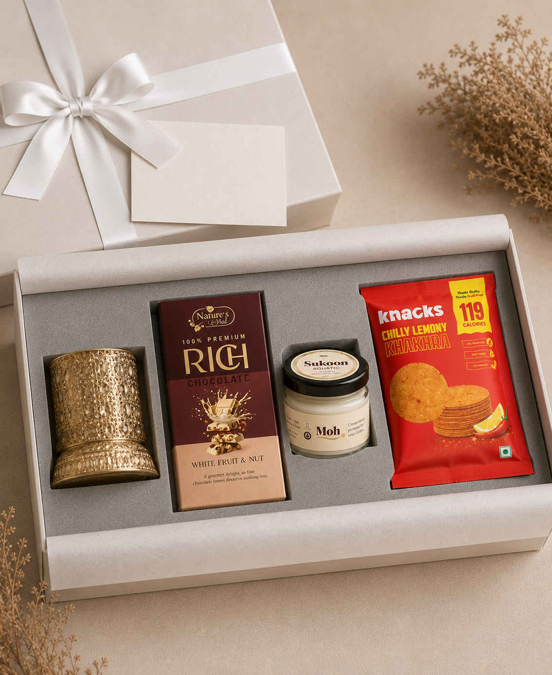 Light & Fragrance luxury gift hamper by Pitara Studio — 4 pieces from independent Indian makers in Signature Box with Foam Insert