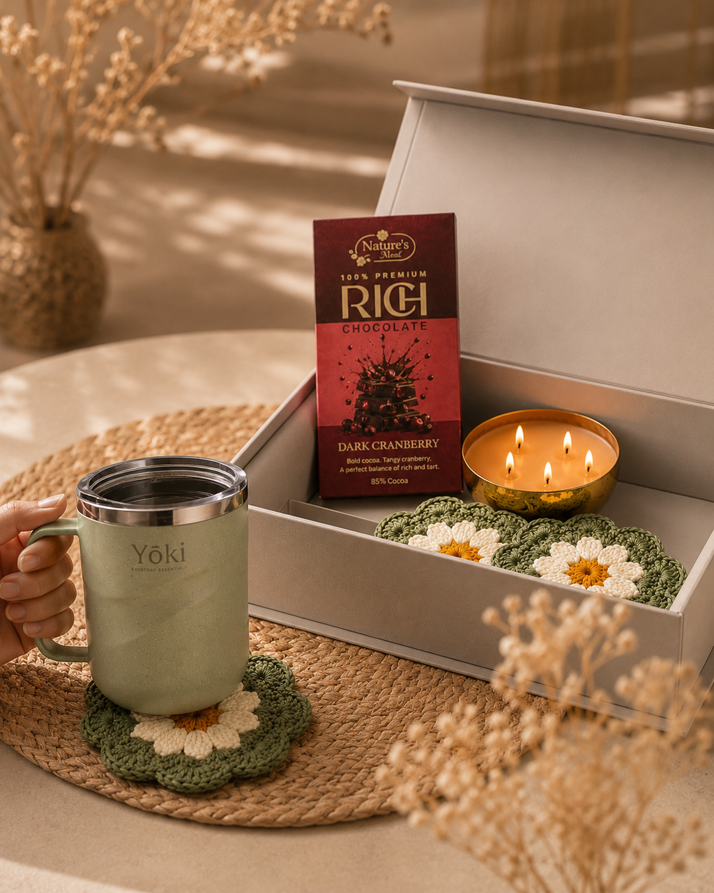 Light & Living luxury gift hamper by Pitara Studio — 5 pieces from independent Indian makers in Magnetic Gift Box