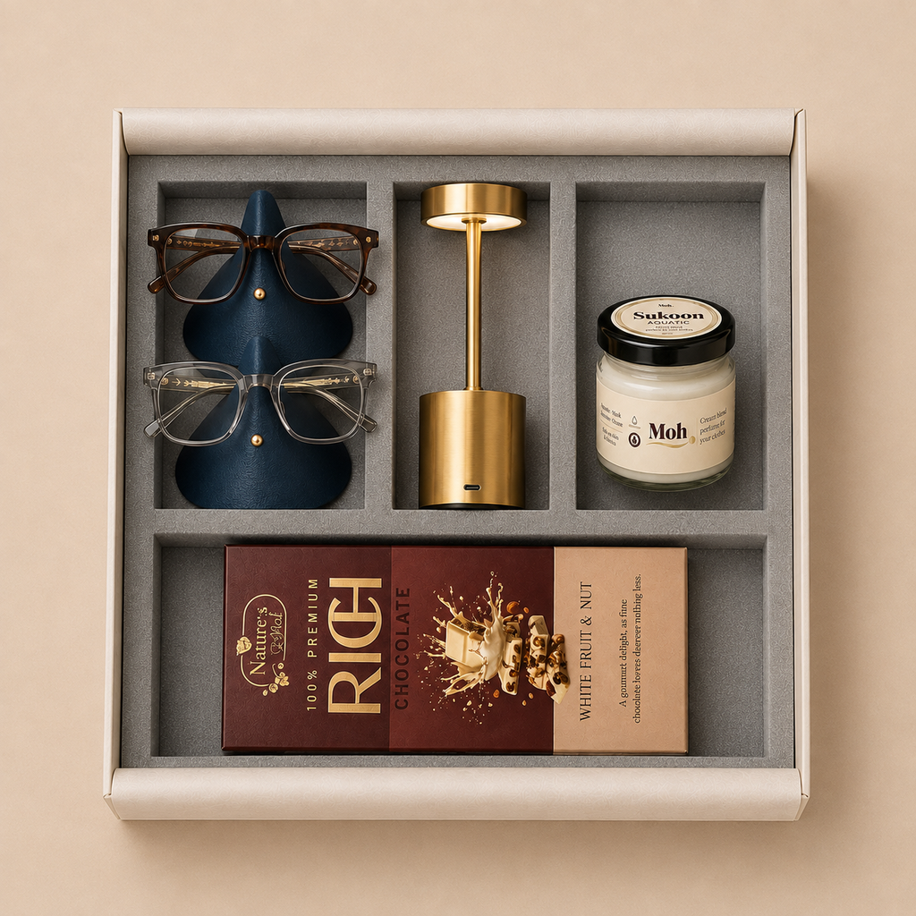 Modern Executive luxury gift hamper by Pitara Studio — 4 pieces from independent Indian makers in Signature Box with Foam Insert