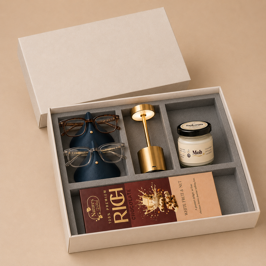 Modern Executive luxury gift hamper by Pitara Studio — 4 pieces from independent Indian makers in Signature Box with Foam Insert