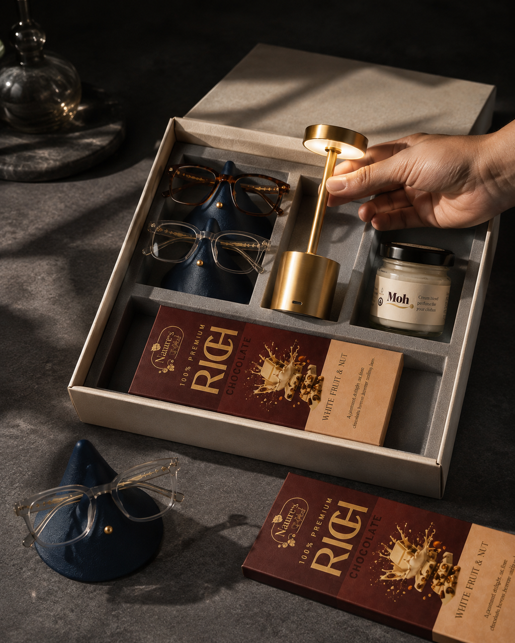 Modern Executive luxury gift hamper by Pitara Studio — 4 pieces from independent Indian makers in Signature Box with Foam Insert